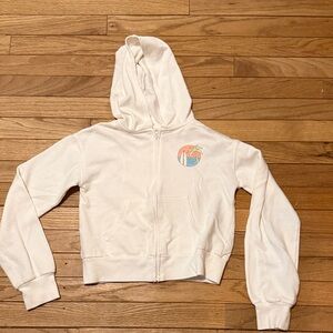 SO White Zip Hoodie with Palm & Sunset Graphic